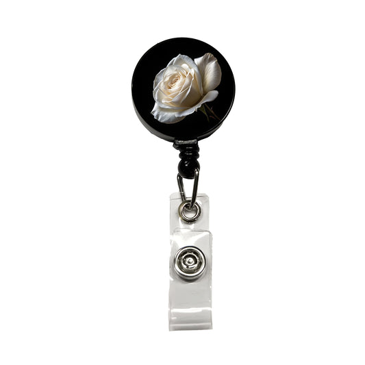 White Rose Retractable ID Key Card Name Tag Badge Holder with Clip