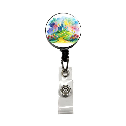 Emerald City Watercolor Retractable ID Key Card Name Tag Badge Holder with Clip
