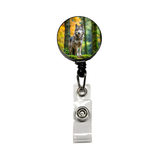 Wolf In The Forest Retractable ID Key Card Name Tag Badge Holder with Clip