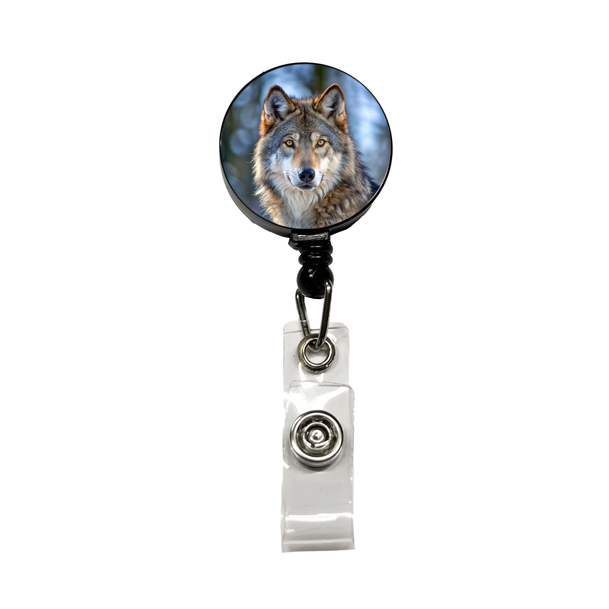 Wolf Retractable ID Key Card Name Tag Badge Holder with Clip