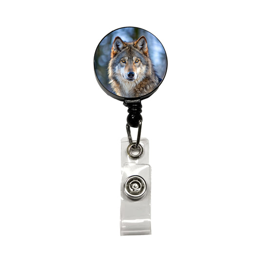 Wolf Retractable ID Key Card Name Tag Badge Holder with Clip