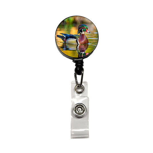 Wood Duck Retractable ID Key Card Name Tag Badge Holder with Clip