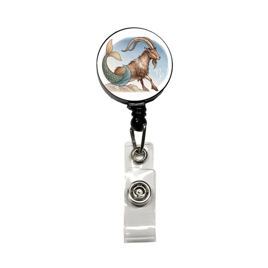 Zodiac Horoscope Symbol Capricorn Sea Goat Retractable ID Key Card Name Tag Badge Holder with Clip