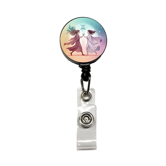 Zodiac Horoscope Symbol Gemini Twins Retractable ID Key Card Name Tag Badge Holder with Clip