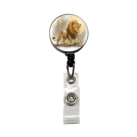 Zodiac Horoscope Symbol Leo Lion Retractable ID Key Card Name Tag Badge Holder with Clip