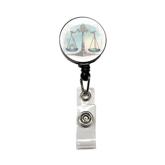 Zodiac Horoscope Symbol Libra Scales Retractable ID Key Card Name Tag Badge Holder with Clip