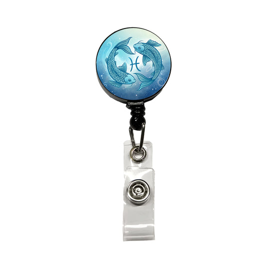 Zodiac Horoscope Symbol Pisces Fish Retractable ID Key Card Name Tag Badge Holder with Clip