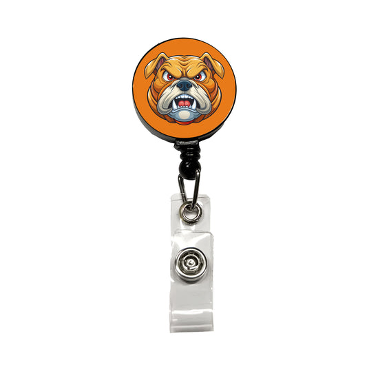 Angry Bulldog Face School Mascot Cartoon Retractable ID Key Card Name Tag Badge Holder with Clip