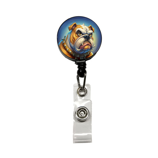 Angry Mad Bulldog Face School Mascot Retractable ID Key Card Name Tag Badge Holder with Clip