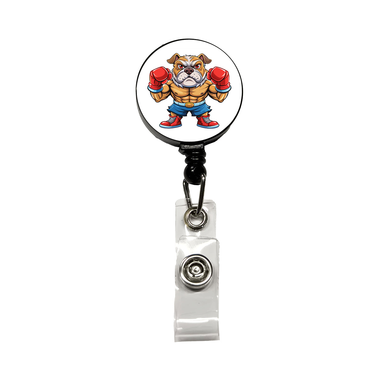 Fighting Bulldog Mascot With Boxing Gloves Retractable ID Key Card Name Tag Badge Holder with Clip