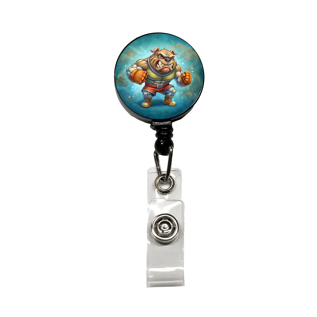 Fighting Bulldog School Mascot Retractable ID Key Card Name Tag Badge Holder with Clip
