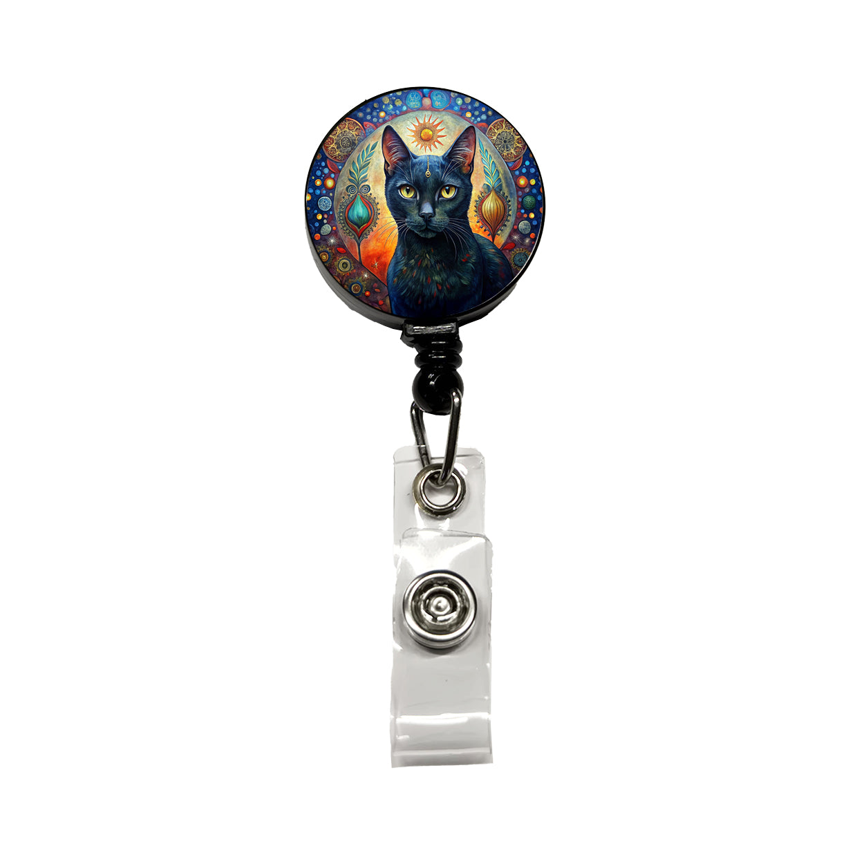 Black Cat Bohemian Art Retractable ID Key Card Name Tag Badge Holder with Clip