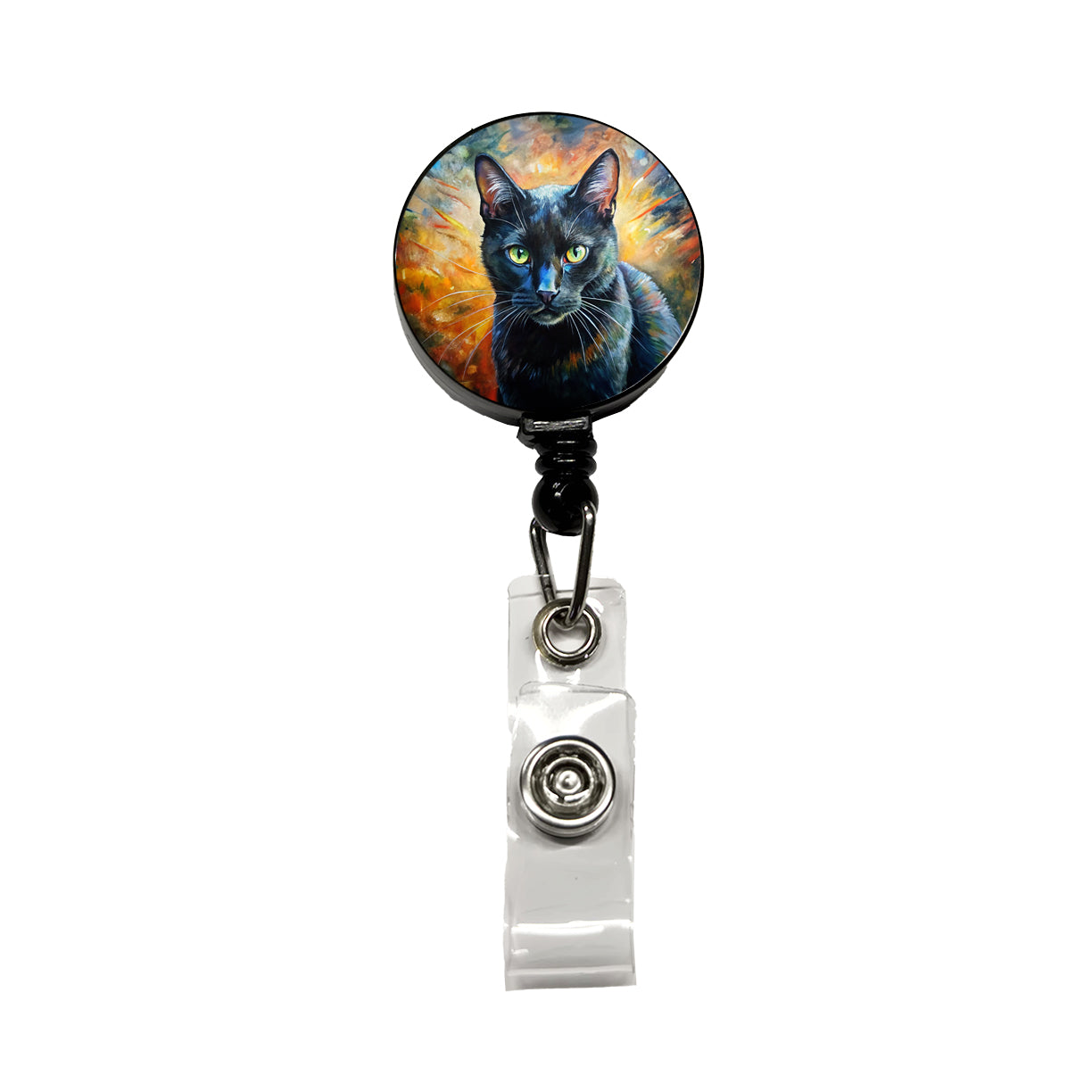 Black Cat Expressionism Art Retractable ID Key Card Name Tag Badge Holder with Clip