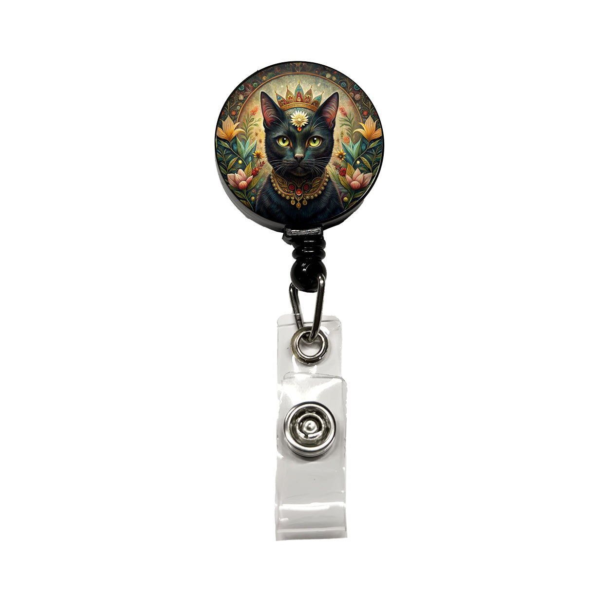 Black Cat French Bohemian Art Retractable ID Key Card Name Tag Badge Holder with Clip