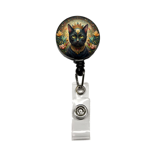 Black Cat French Bohemian Art Retractable ID Key Card Name Tag Badge Holder with Clip