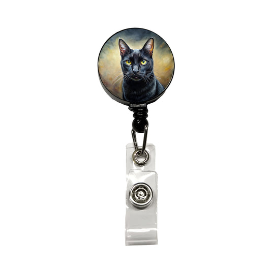 Black Cat Illustration Retractable ID Key Card Name Tag Badge Holder with Clip