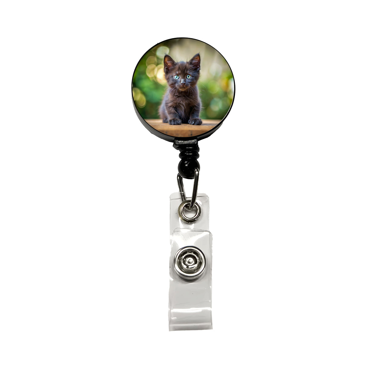 Black Cat Kitten Photo Retractable ID Key Card Name Tag Badge Holder with Clip