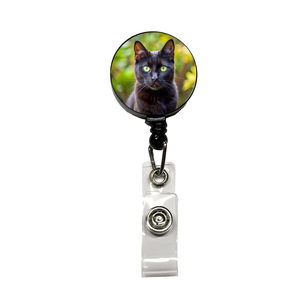 Black Cat Photo Retractable ID Key Card Name Tag Badge Holder with Clip