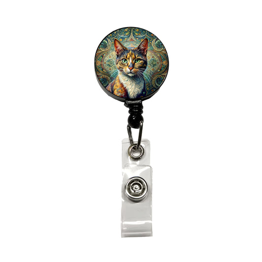 Calico Cat Bohemian Art Retractable ID Key Card Name Tag Badge Holder with Clip