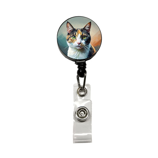 Calico Cat Contemporary Art Retractable ID Key Card Name Tag Badge Holder with Clip