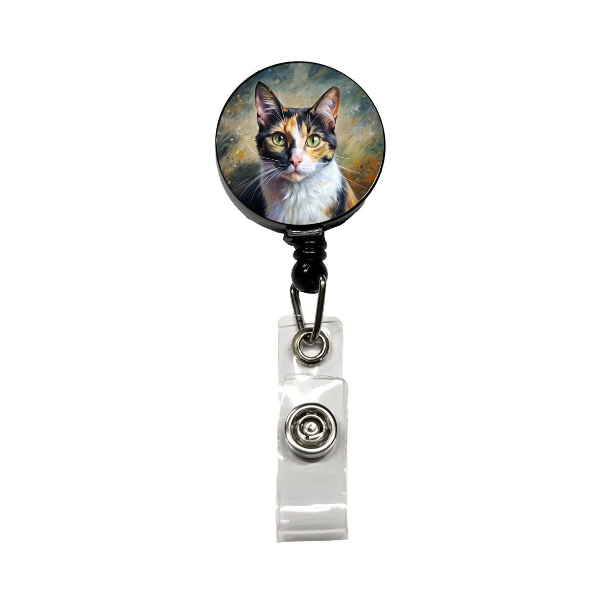 Calico Cat Expressionism Art Retractable ID Key Card Name Tag Badge Holder with Clip