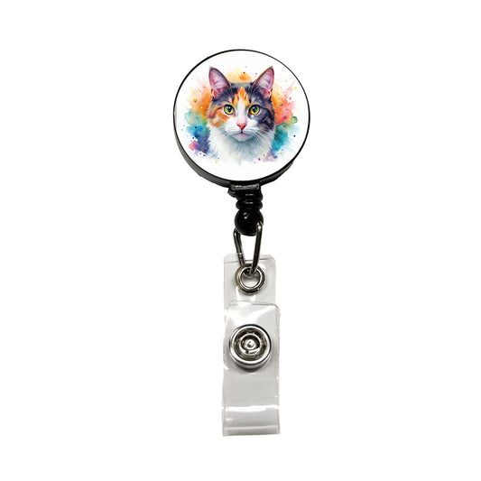 Calico Cat Watercolor Style Retractable ID Key Card Name Tag Badge Holder with Clip