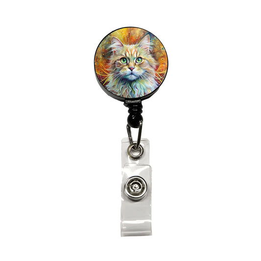 Persian Cat Abstract Art Retractable ID Key Card Name Tag Badge Holder with Clip