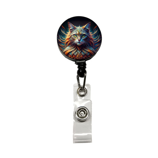 Persian Cat Abstract Stylized Art Retractable ID Key Card Name Tag Badge Holder with Clip