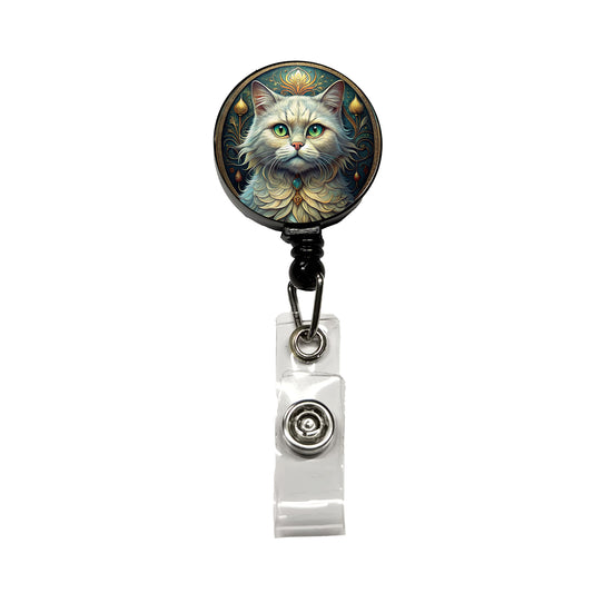 Persian Cat Art Nouveau Retractable ID Key Card Name Tag Badge Holder with Clip