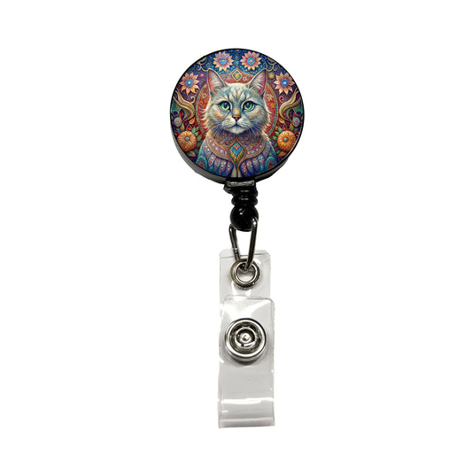 Persian Cat Bohemian Art Retractable ID Key Card Name Tag Badge Holder with Clip
