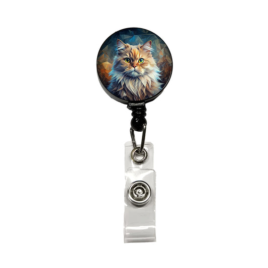 Persian Cat Contemporary Art Retractable ID Key Card Name Tag Badge Holder with Clip