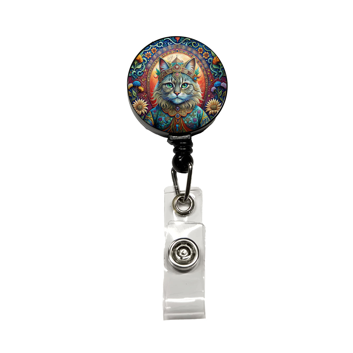 Persian Cat French Bohemian Art Retractable ID Key Card Name Tag Badge Holder with Clip