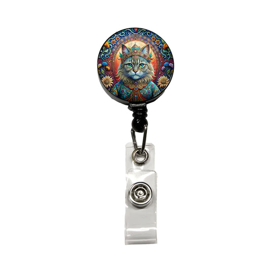 Persian Cat French Bohemian Art Retractable ID Key Card Name Tag Badge Holder with Clip