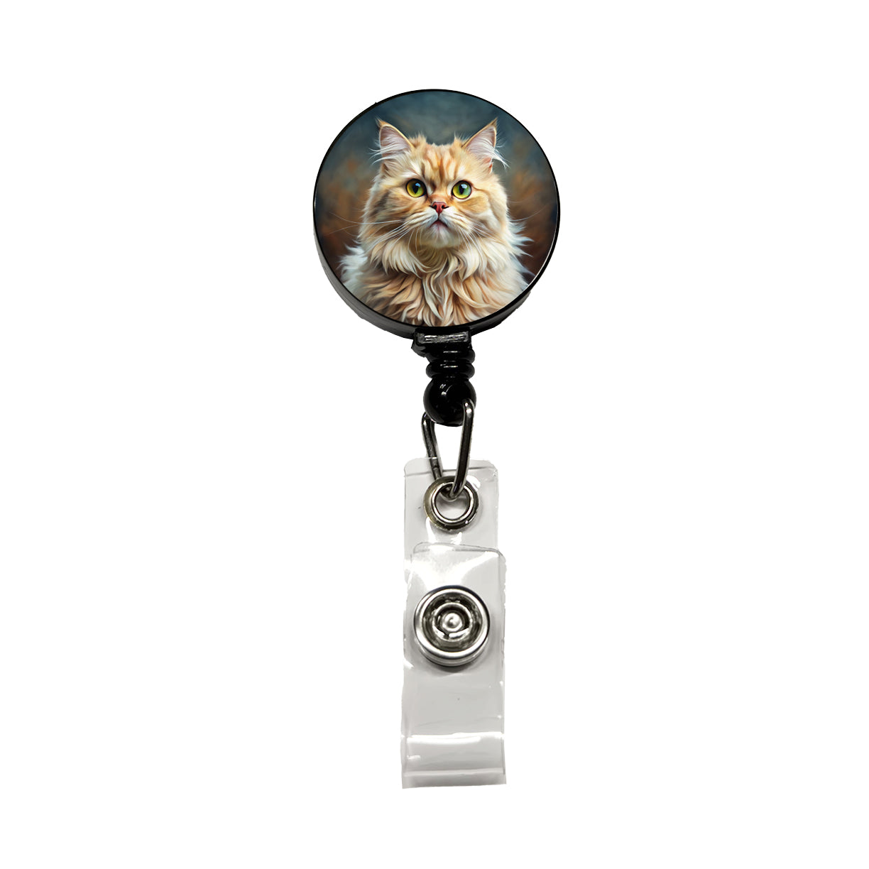 Persian Cat Illustration Retractable ID Key Card Name Tag Badge Holder with Clip