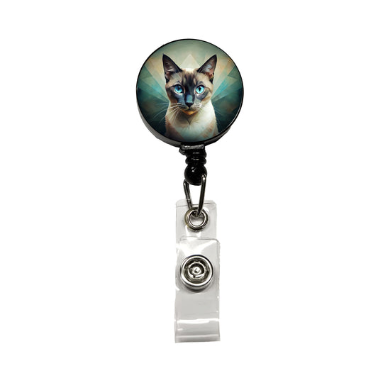 Siamese Cat Abstract Stylized Art Retractable ID Key Card Name Tag Badge Holder with Clip