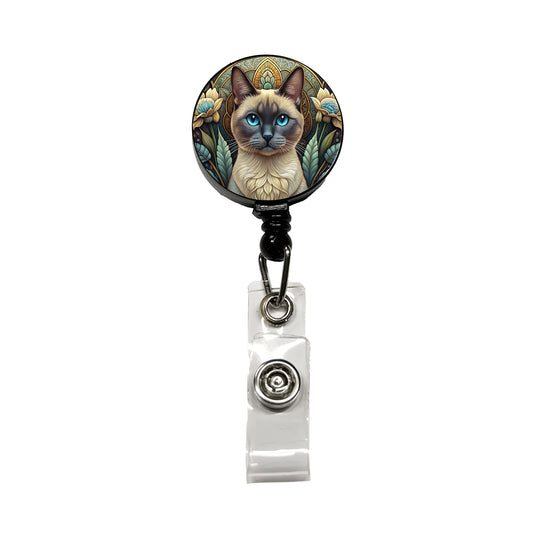 Siamese Cat Art Nouveau Retractable ID Key Card Name Tag Badge Holder with Clip