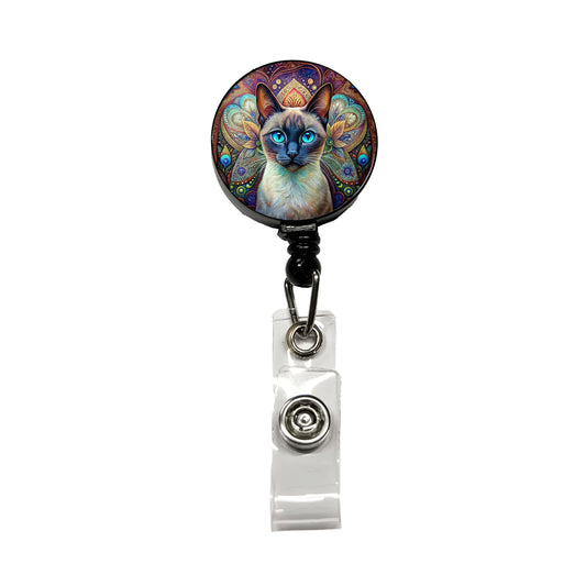 Siamese Cat Bohemian Art Retractable ID Key Card Name Tag Badge Holder with Clip