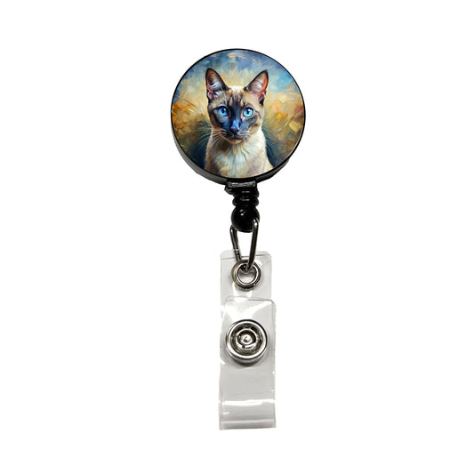 Siamese Cat Expressionism Art Retractable ID Key Card Name Tag Badge Holder with Clip