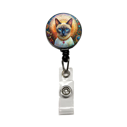 Siamese Cat French Bohemian Art Retractable ID Key Card Name Tag Badge Holder with Clip