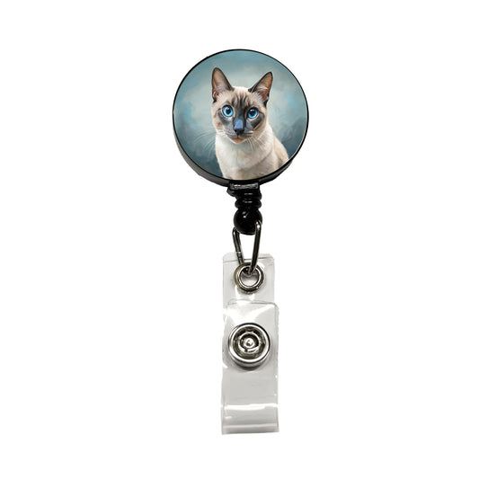 Siamese Cat Illustration Retractable ID Key Card Name Tag Badge Holder with Clip