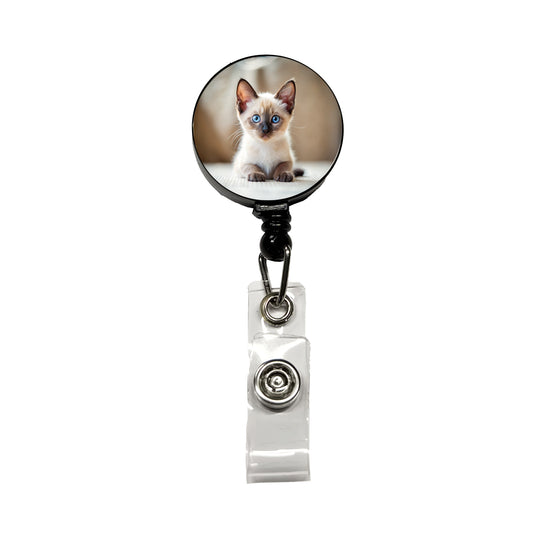 Siamese Cat Kitten Photo Retractable ID Key Card Name Tag Badge Holder with Clip