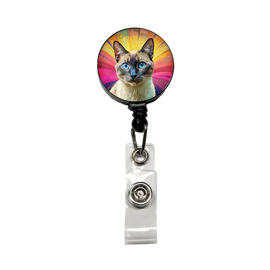 Siamese Cat Pop Art Retractable ID Key Card Name Tag Badge Holder with Clip