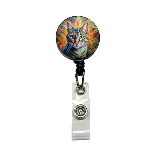 Tabby Cat Abstract Art Retractable ID Key Card Name Tag Badge Holder with Clip