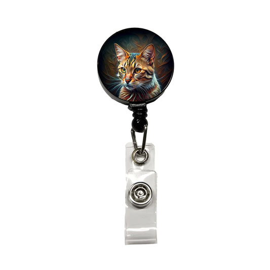 Tabby Cat Abstract Stylized Art Retractable ID Key Card Name Tag Badge Holder with Clip