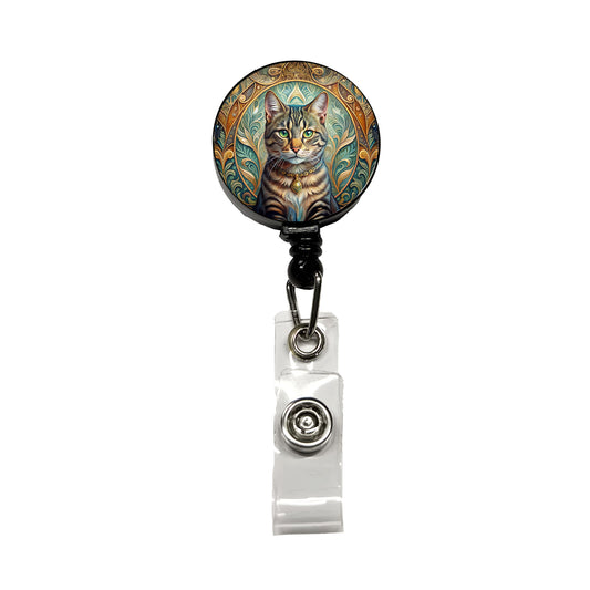 Tabby Cat Art Nouveau Retractable ID Key Card Name Tag Badge Holder with Clip