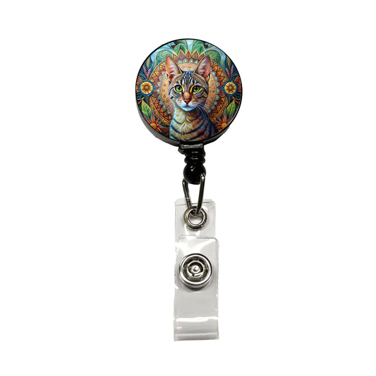 Tabby Cat Bohemian Art Retractable ID Key Card Name Tag Badge Holder with Clip