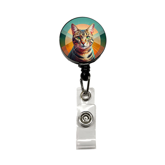 Tabby Cat Contemporary Art Retractable ID Key Card Name Tag Badge Holder with Clip