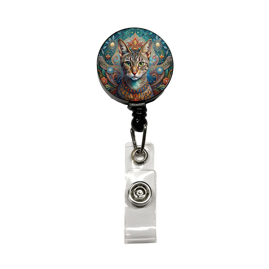 Tabby Cat French Bohemian Art Retractable ID Key Card Name Tag Badge Holder with Clip