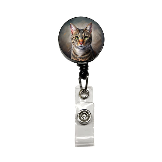 Tabby Cat Illustration Retractable ID Key Card Name Tag Badge Holder with Clip