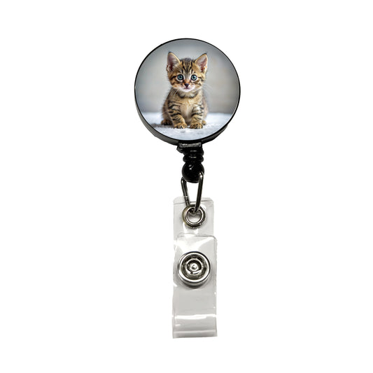 Tabby Cat Kitten Photo Retractable ID Key Card Name Tag Badge Holder with Clip
